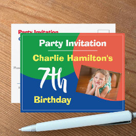 Invitación para cumpleaños número 7 con postal de 