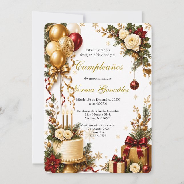 Invitación para Cumpleaños tema Navidad  (Anverso)