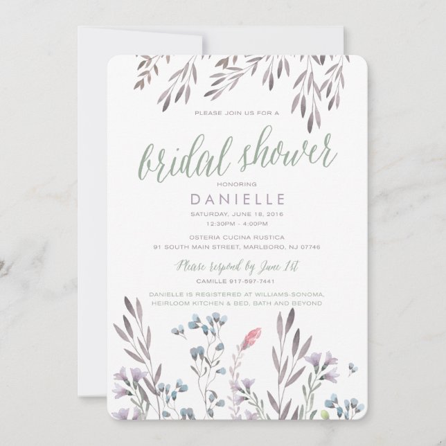 Invitación Para Danielle - Boda de Flores Silvestres Ducha Br (Anverso)