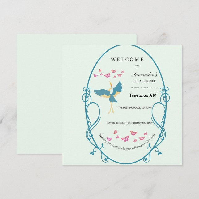 Invitación para Desayuno de Brid Shower de Grulla  (Anverso / Reverso)