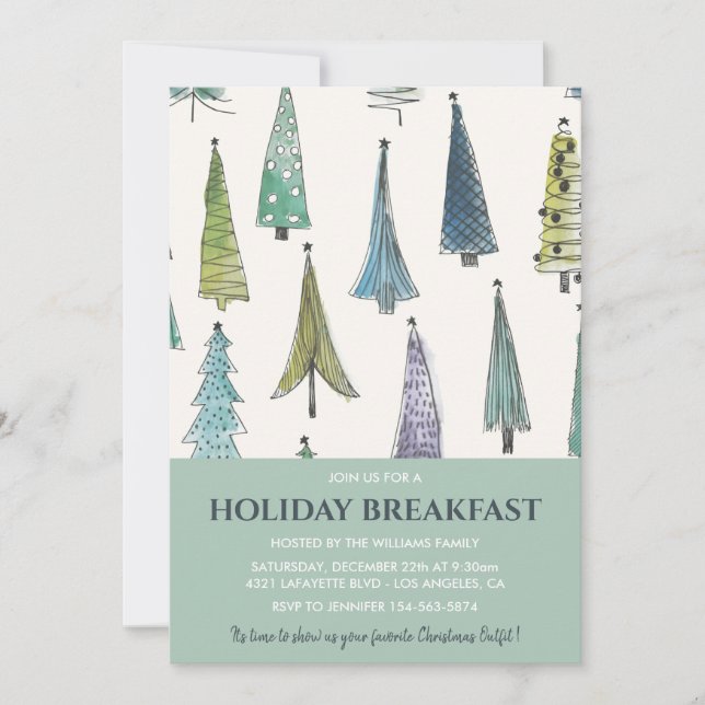 Invitación para Desayuno de Navidad Árboles Lindos (Anverso)