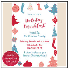Invitación para Desayuno de Navidad Rosa y Azul Ad