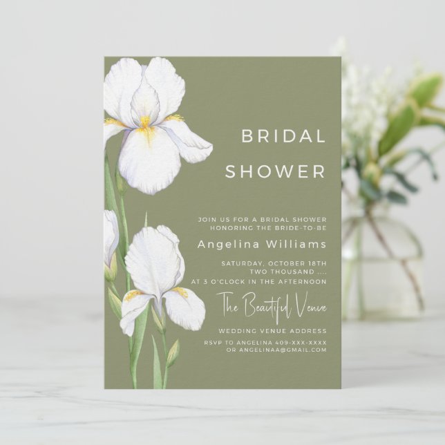 Invitación para Desayuno de Novia "Iris delicados" (Anverso de pie)
