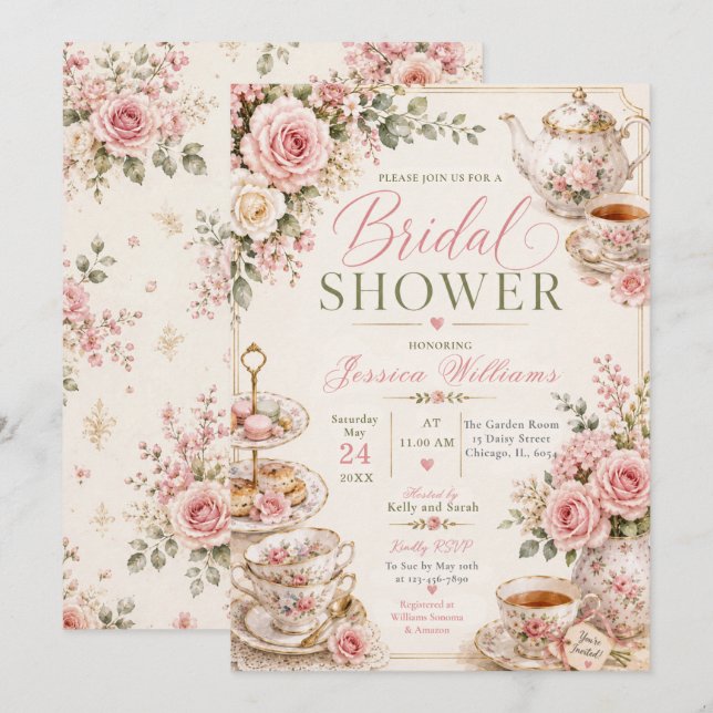 Invitación para Desayuno Nupcial con Té (Anverso / Reverso)