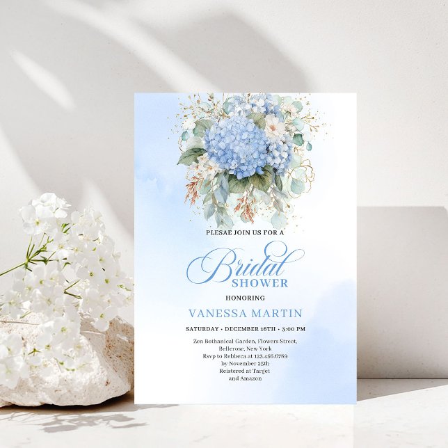Invitación para Despedida de Soltera Boho Jardín H (Garden Boho Blue Hydrangea Bridal Shower Invitation)