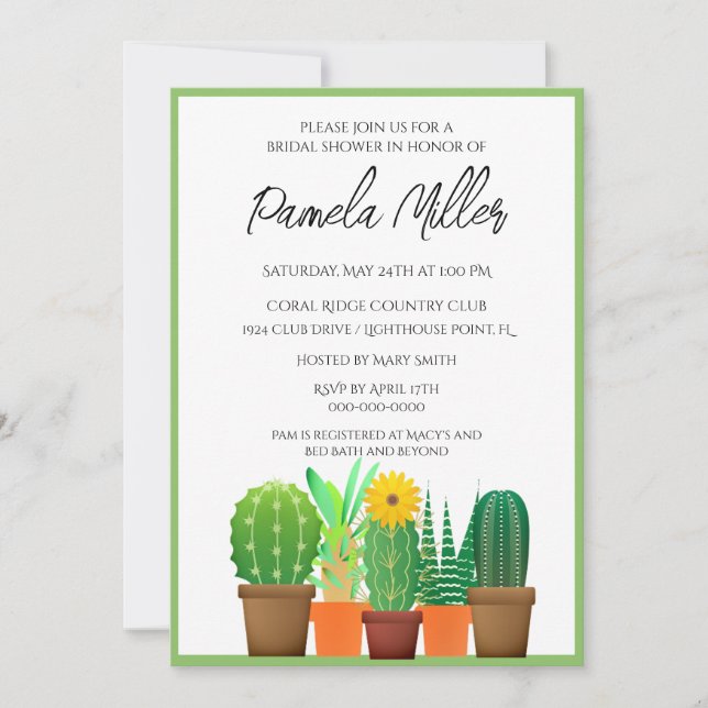 Invitación para Despedida de Soltera con Cactus (Anverso)