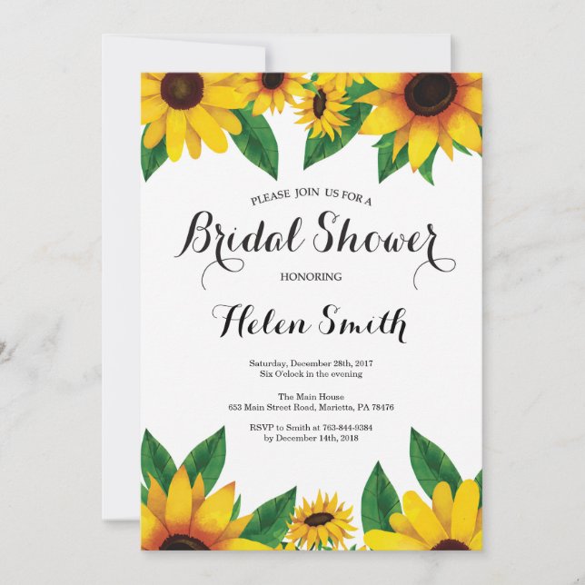 Invitación para Despedida de Soltera con Girasoles (Anverso)