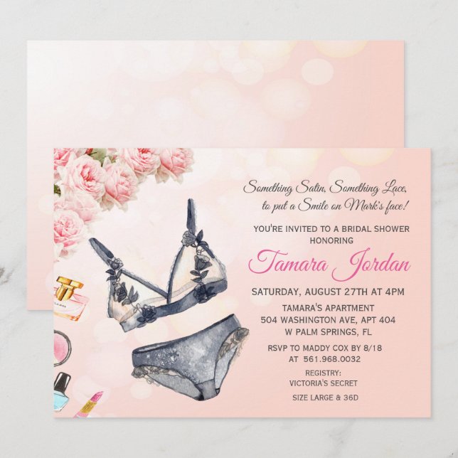 Invitación para Despedida de Soltera de Lencería F (Anverso / Reverso)