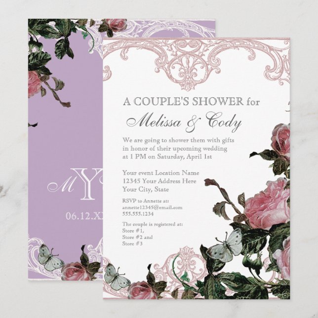 Invitación para Despedida de Soltera de Pareja, Ro (Anverso / Reverso)