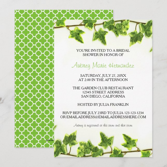 Invitación para Despedida de Soltera - Hiedra Verd (Anverso / Reverso)