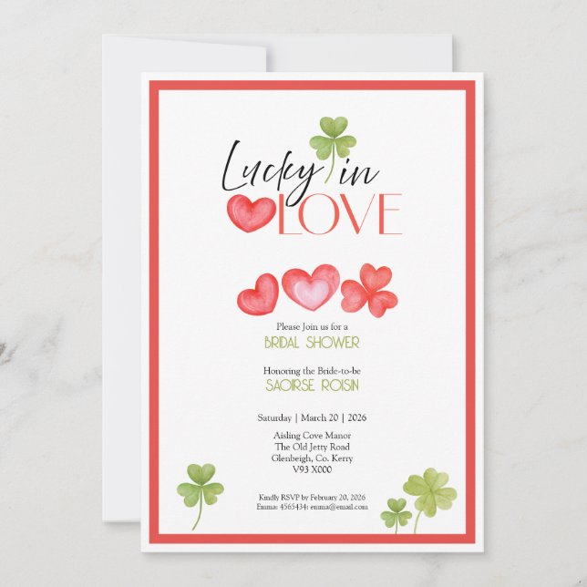 Invitación para despedida de soltera Lucky in Love (Anverso)
