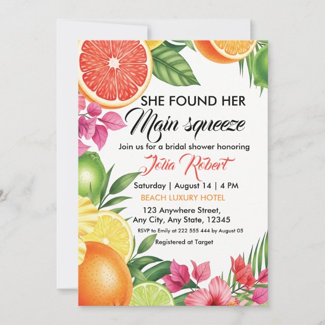 Invitación para Despedida de Soltera Main Squeeze  (Anverso)