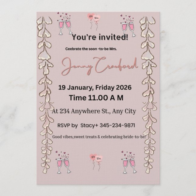 Invitación para Despedida de Soltera | Plantilla D (Anverso)