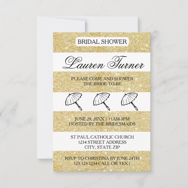 Invitación para Despedida de Soltera - Rayas Dorad (Anverso)