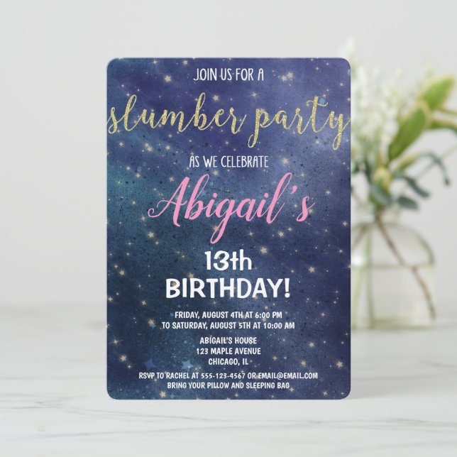 Invitación para dormir a la galaxia de cumpleaños  (Anverso de pie)