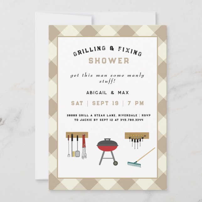 Invitación para Ducha de Boda de Parejas Asando y  (Anverso)