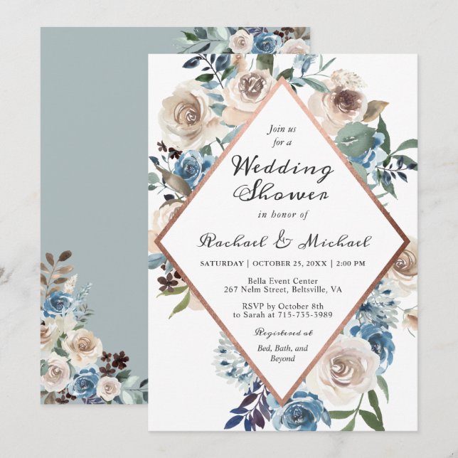 Invitación para Ducha de Boda de Parejas con Flora (Anverso / Reverso)