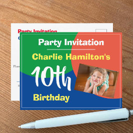 Invitación para el 10º cumpleaños con postal de fo