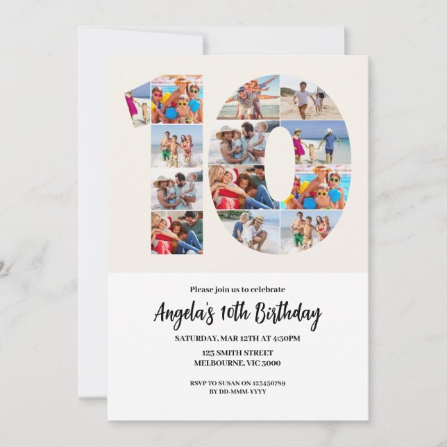 Invitación para el 10º Cumpleaños - Número 10 (Anverso)