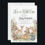 Invitación para el 1er Cumpleaños de Forest Friend<br><div class="desc">Celebra a tu pequeño salvaje con esta encantadora invitación de cumpleaños número 1 con tema de bosque encantado. Adorables animales del bosque, setas caprichosas y exuberante vegetación en acuarela crean una escena mágica al aire libre perfecta para niños o niñas. Tonos terrosos suaves y detalles rústicos aportan un encantador toque...</div>