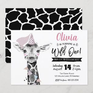 Invitación para el 1er cumpleaños de Giraffe Wild 