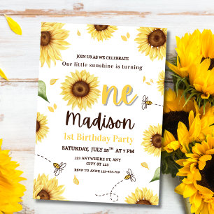 Invitación para el 1er cumpleaños de girasol, fies