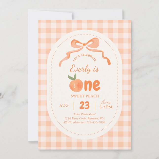 Invitación para el 1er cumpleaños de Sweet Peach (Anverso)