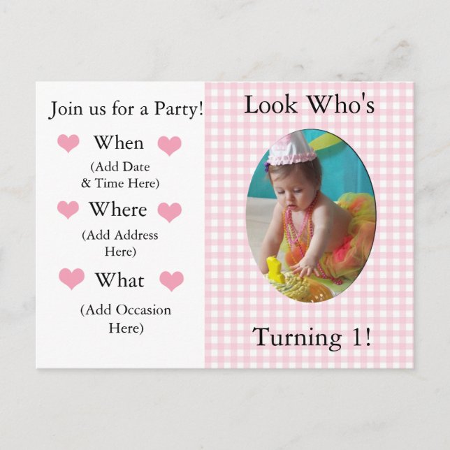 Invitación para el 1er cumpleaños de una niña (Anverso)