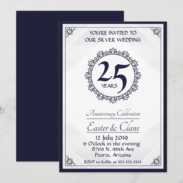 Invitación para el 25º Aniversario Royal Blue (Anverso / Reverso)