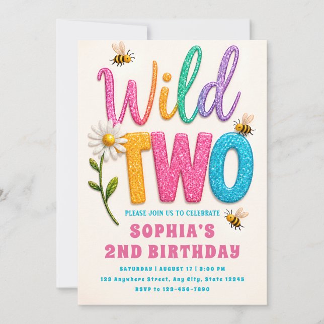 Invitación para el 2do cumpleaños de niña con tema (Anverso)