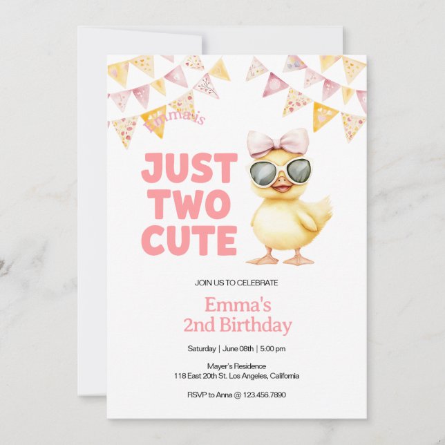 Invitación para el 2do cumpleaños de Pato Amarillo (Anverso)