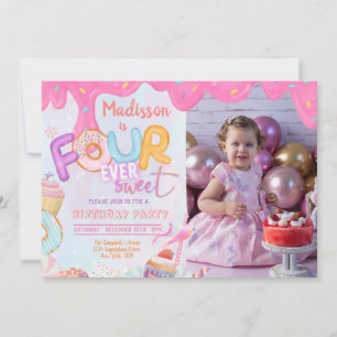 Invitación para el 4º cumpleaños de Sweet Girl con