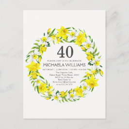 Invitación para el 40 cumpleaños con narcisos blan