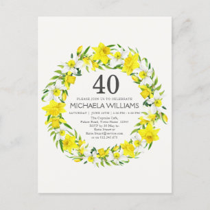 Invitación para el 40 cumpleaños con narcisos blan