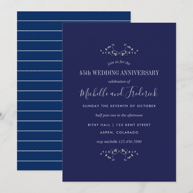 invitación para el 45 aniversario de boda de zafir (Anverso / Reverso)