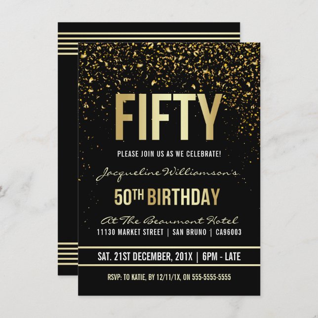 Invitación para el 50 cumpleaños con confeti y de  (Anverso / Reverso)