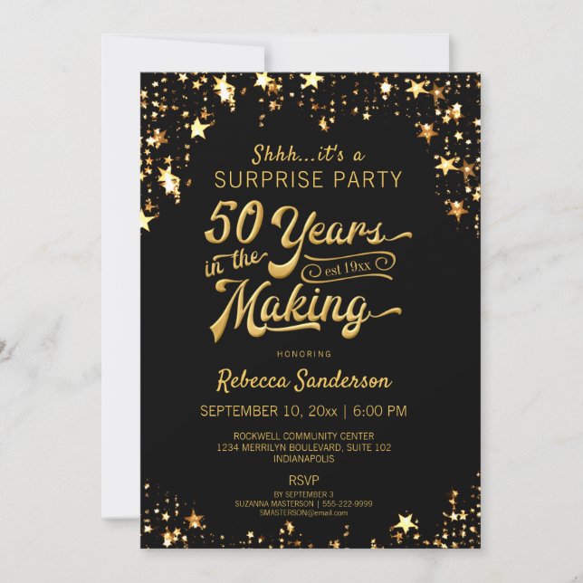 Invitación para el 50 cumpleaños con fondo negro y (Anverso)