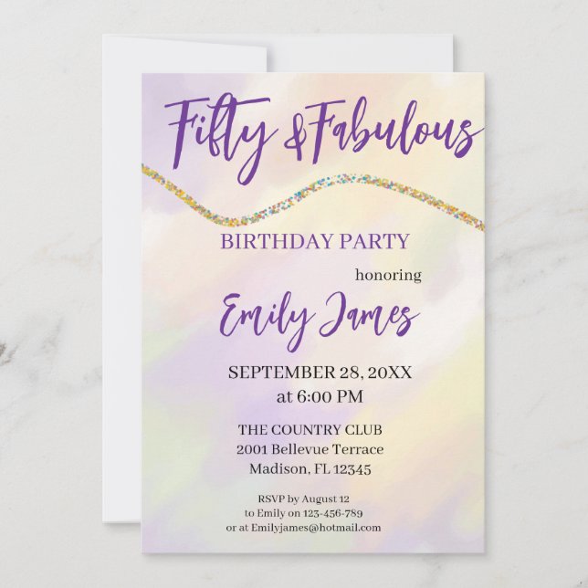 Invitación para el 50 cumpleaños de mujer (Anverso)