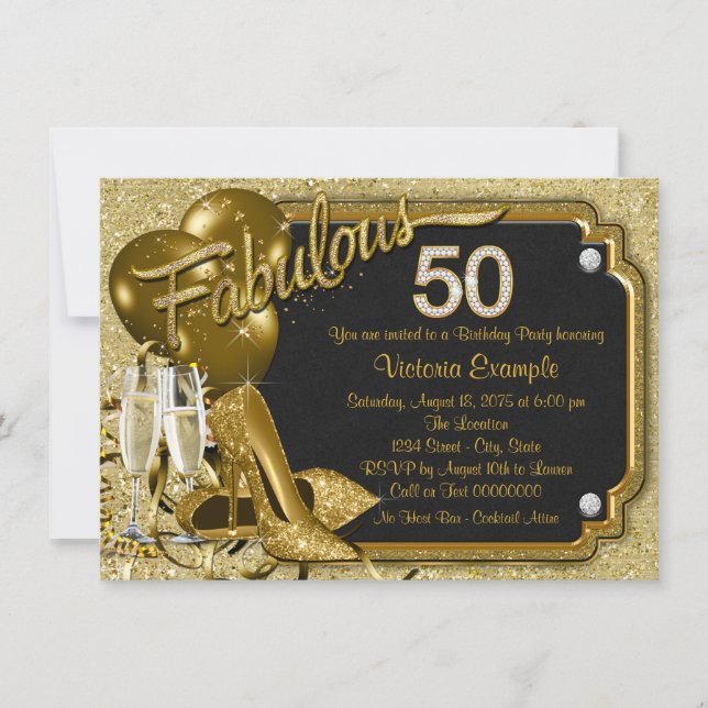 Invitación para el 50 cumpleaños en negro con efec (Anverso)