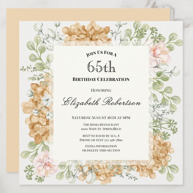 Invitación para el 65 cumpleaños en elegantes colo (Subido por el creador)