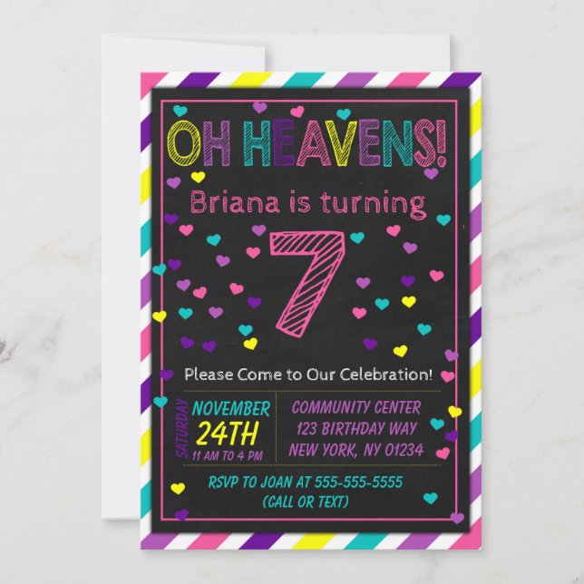 Invitación para el 7º cumpleaños de una fiesta de  (Anverso)