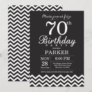 Invitación para el 70 cumpleaños Chevron negro y b