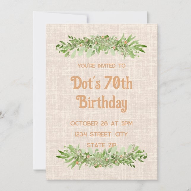 Invitación para el 70 cumpleaños – Vegetación de l (Anverso)