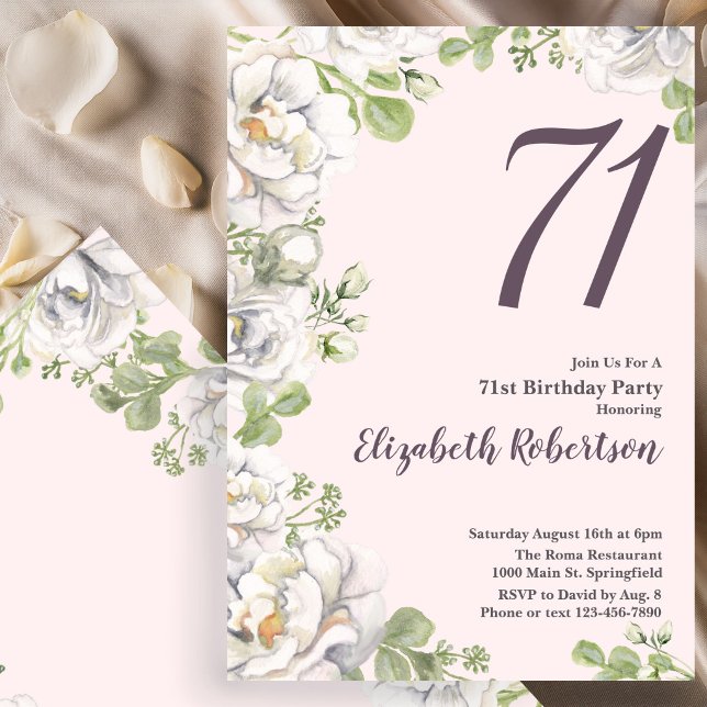 Invitación para el 71 cumpleaños con peonías flora (Subido por el creador)