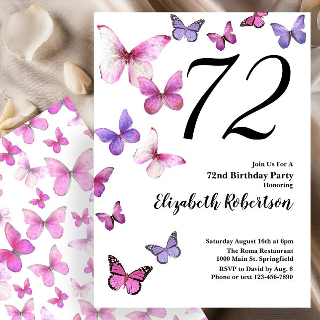 Invitación para el 72 cumpleaños con mariposas en  (Subido por el creador)