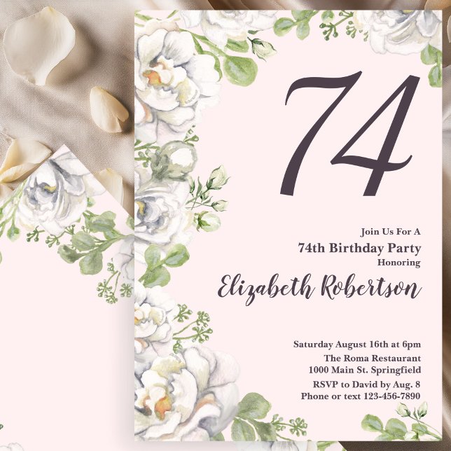 Invitación para el 74 cumpleaños con peonías flora (Subido por el creador)