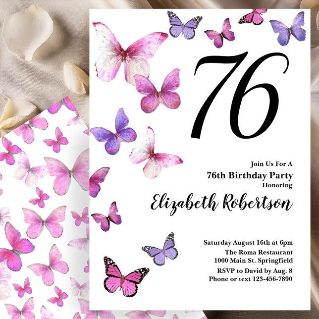 Invitación para el 76 cumpleaños con mariposas en  (Subido por el creador)