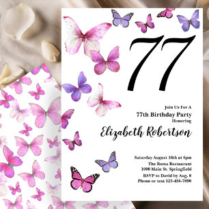 Invitación para el 77 cumpleaños con mariposas en