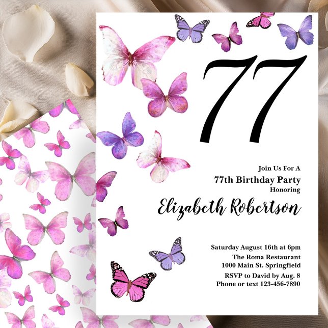 Invitación para el 77 cumpleaños con mariposas en  (Subido por el creador)