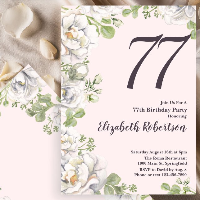 Invitación para el 77 cumpleaños con peonías flora (Subido por el creador)